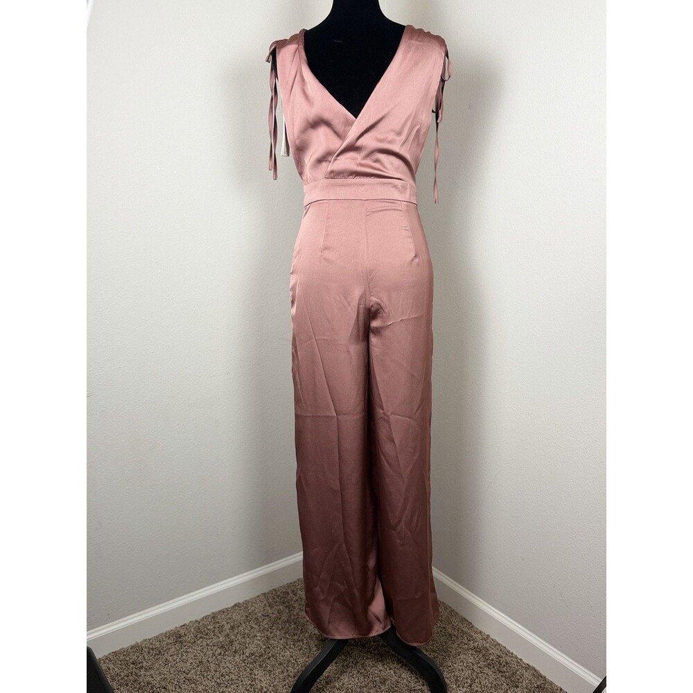 Skies Are Blue Satin Jumpsuit XS Mauve Pink Tie Shoulder Wide Leg NWT - Picture 6 of 15